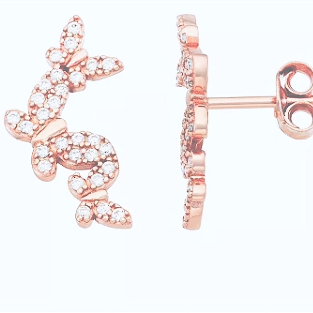 Contessa di Capri Sterling Silver gold CZ Butterfly earrings NEW IN BOX